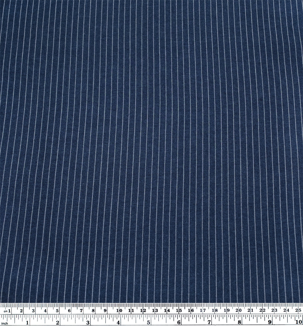 Chalk-Line Lightweight Cotton Lyocell Shirting - Indigo/White | Blackbird Fabrics