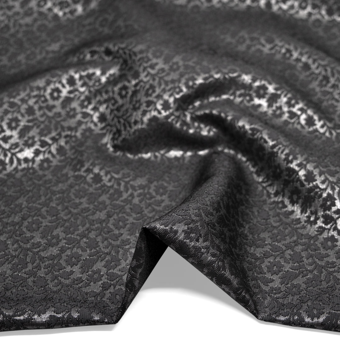 Enchanted Poly Metallic Jacquard - Silver/Charcoal | Blackbird Fabrics