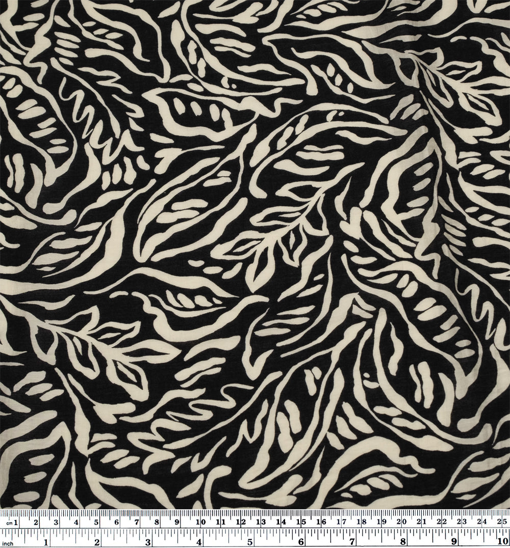 Leafy Doodles Lyocell Blend Voile - Black/Ivory | Blackbird Fabrics