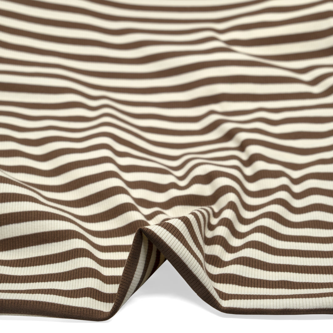 Sugar Stripe Cotton Rib Knit - Bark | Blackbird Fabrics