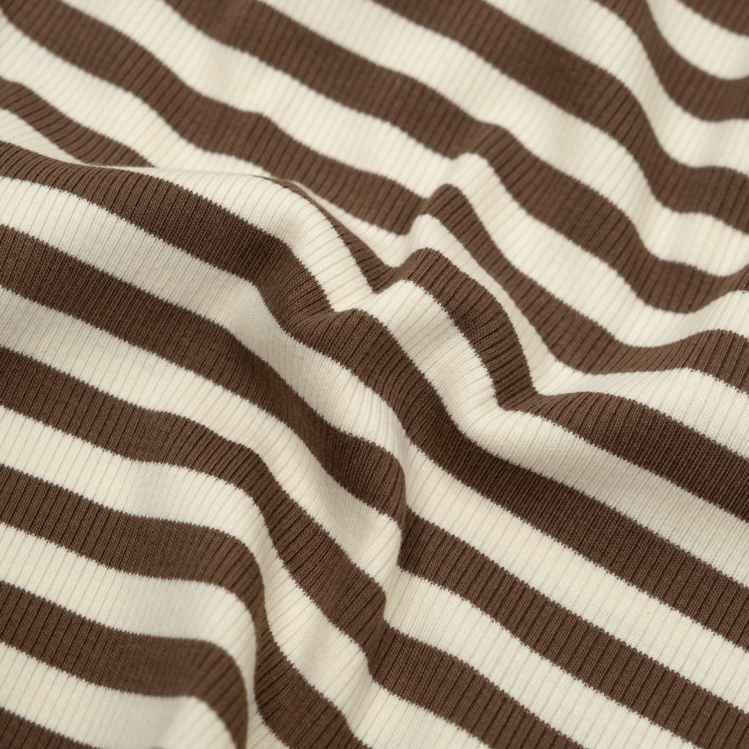 Sugar Stripe Cotton Rib Knit - Bark | Blackbird Fabrics