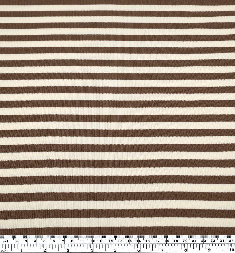 Sugar Stripe Cotton Rib Knit - Bark | Blackbird Fabrics