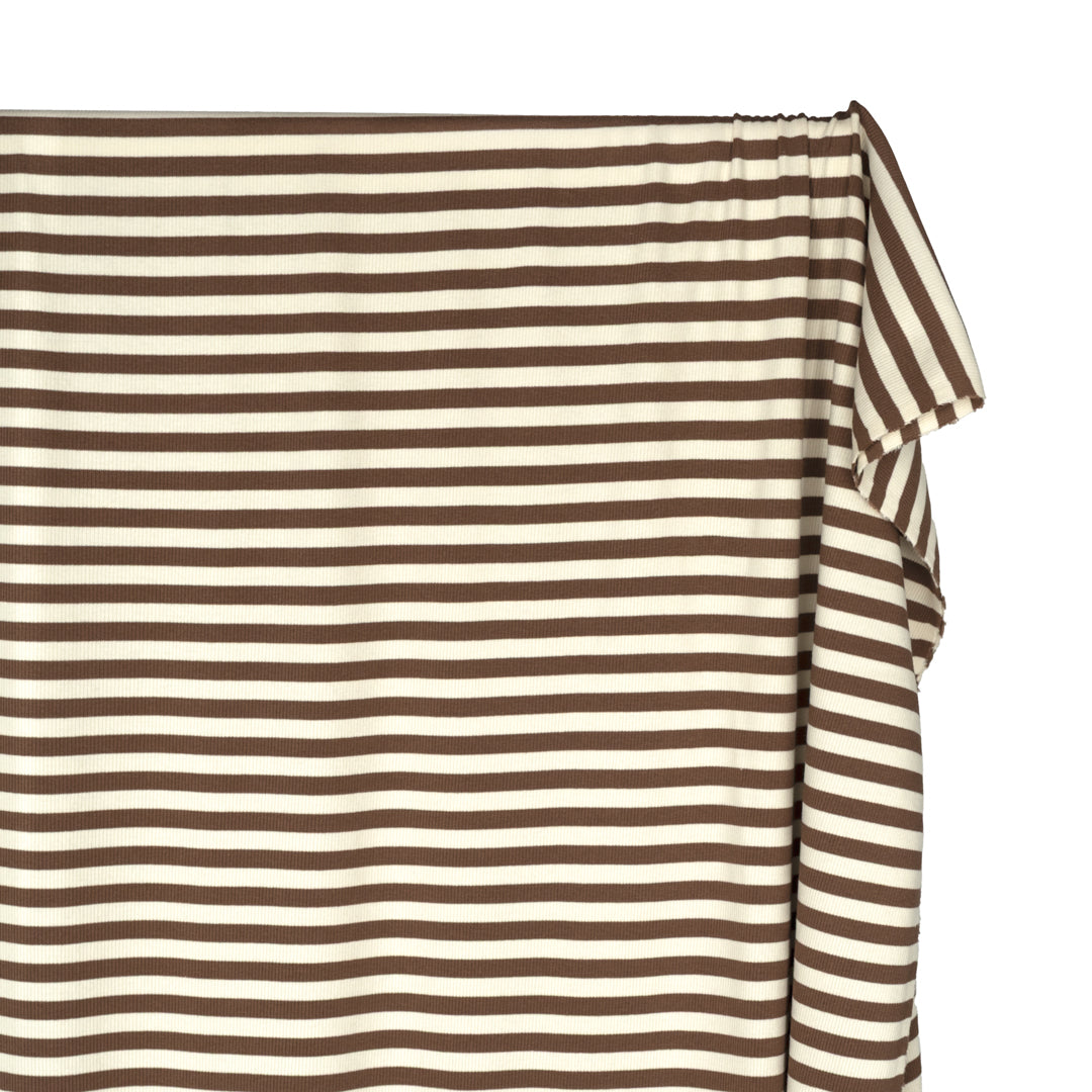 Sugar Stripe Cotton Rib Knit - Bark | Blackbird Fabrics