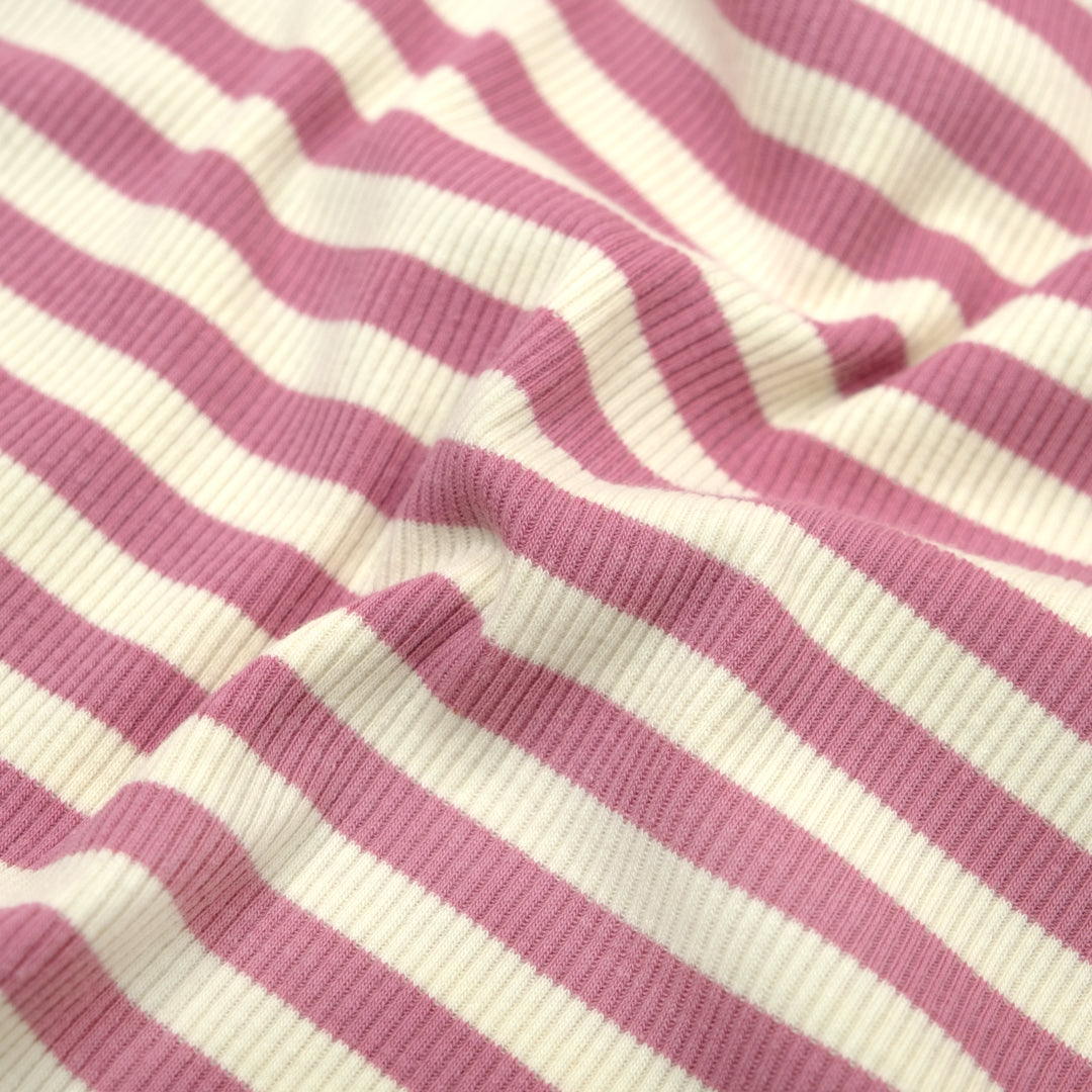 Sugar Stripe Cotton Rib Knit - Tulip | Blackbird Fabrics