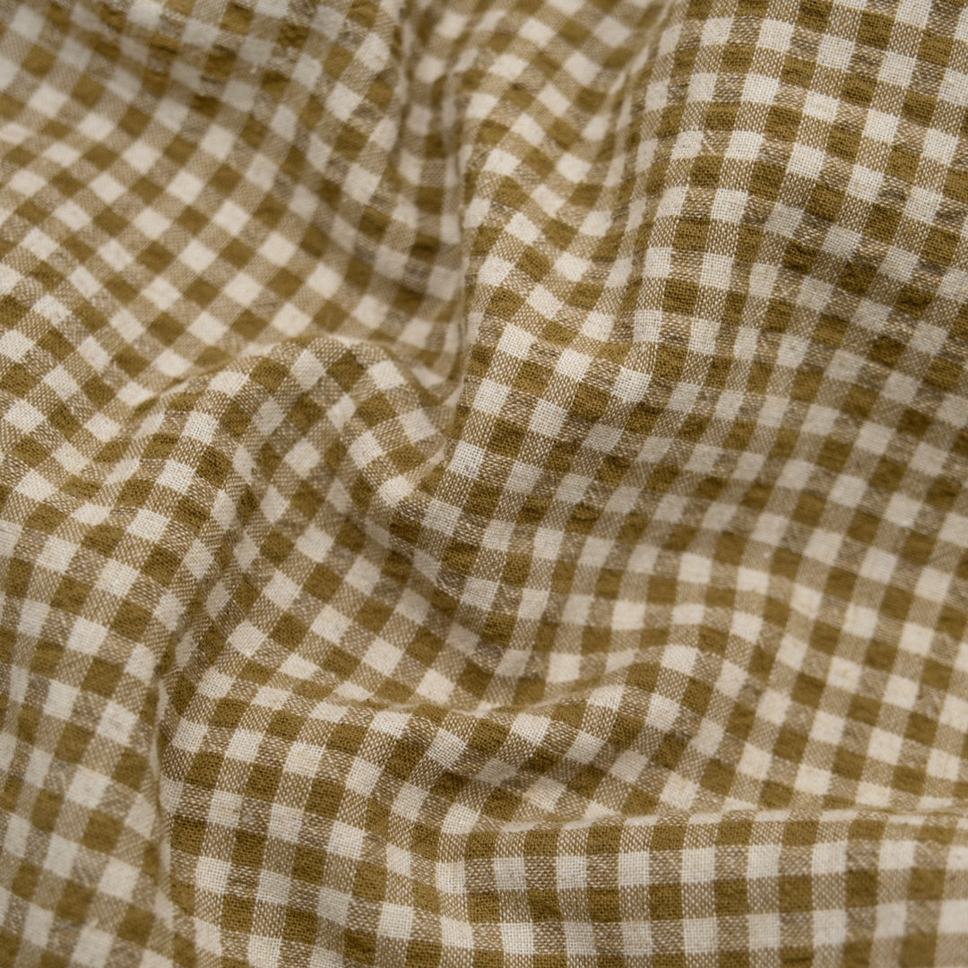 Antique Gingham Cotton Linen - Cactus/Natural | Blackbird Fabrics