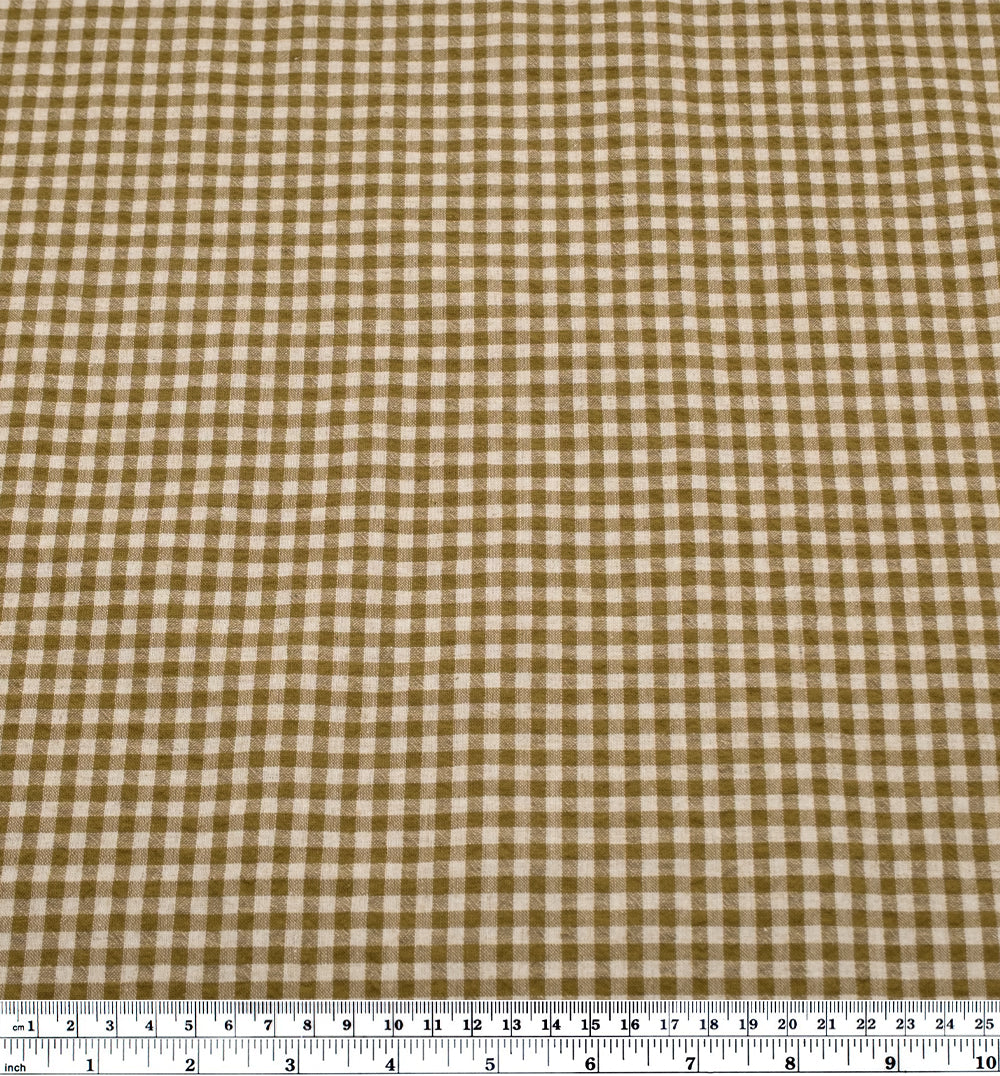 Antique Gingham Cotton Linen - Cactus/Natural | Blackbird Fabrics
