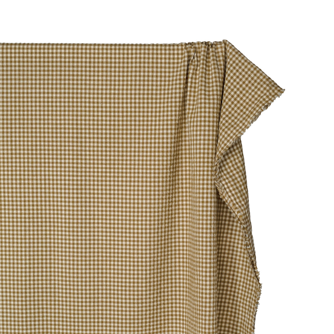 Antique Gingham Cotton Linen - Cactus/Natural | Blackbird Fabrics