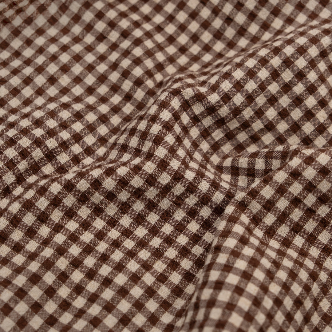 Antique Gingham Cotton Linen - Chocolate/Natural | Blackbird Fabrics