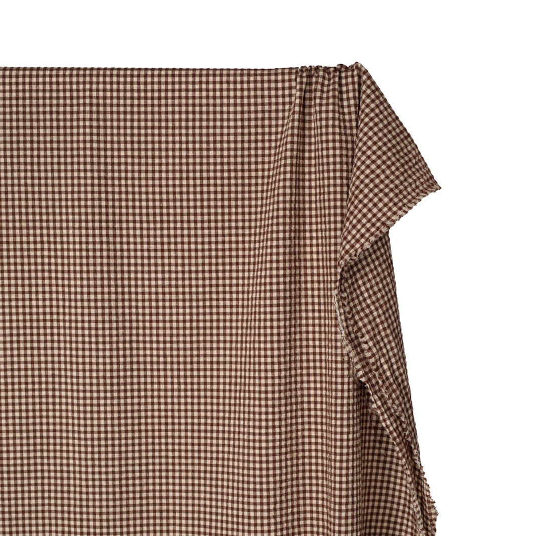 Antique Gingham Cotton Linen - Chocolate/Natural | Blackbird Fabrics