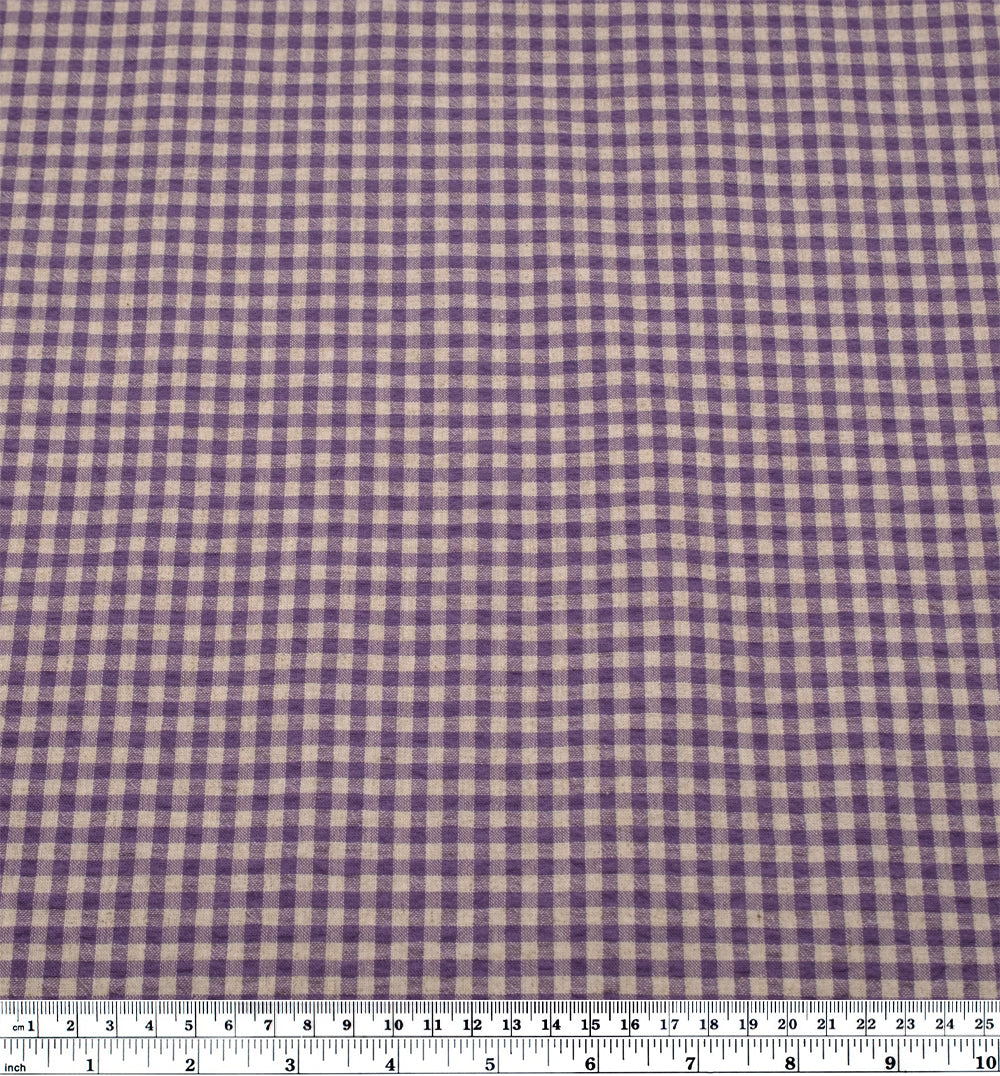 Antique Gingham Cotton Linen - Amethyst/Natural | Blackbird Fabrics