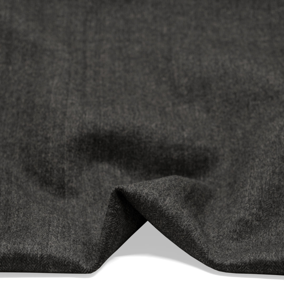 Herringbone Double Faced Wool Coating - Charcoal *Flawed | Blackbird Fabrics