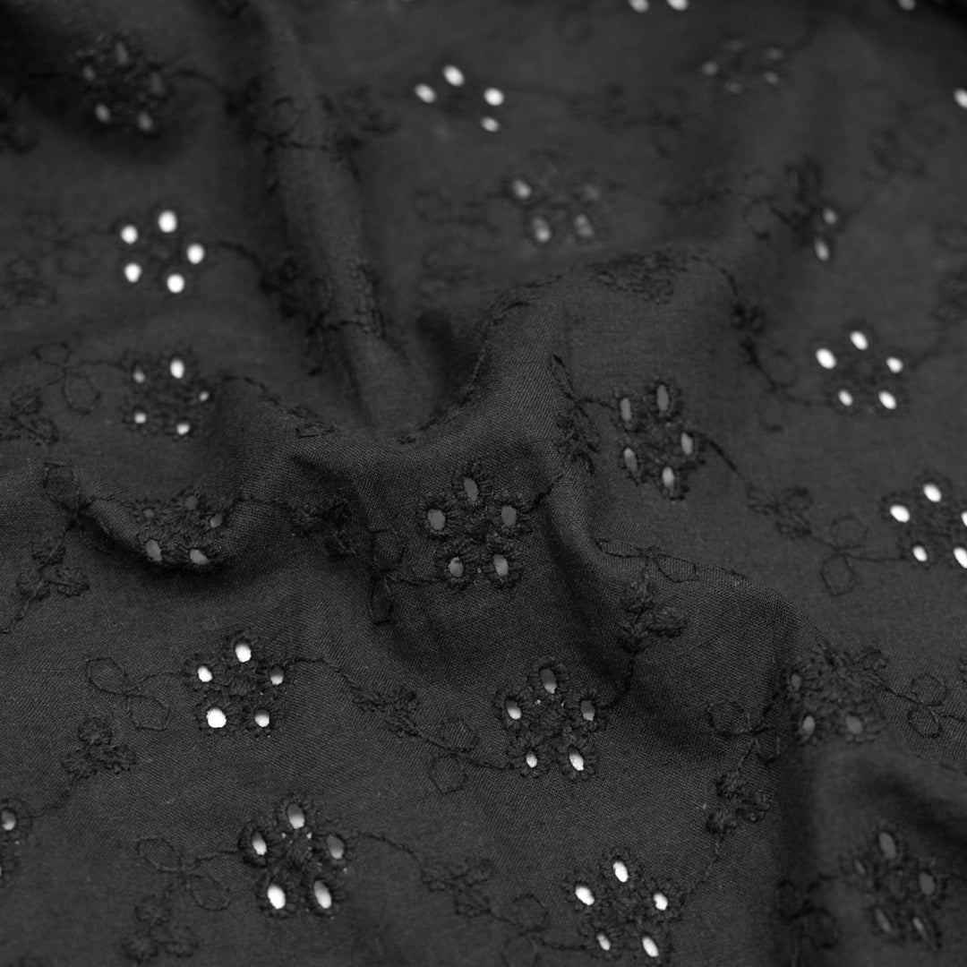 Cascading Vines Cotton Eyelet - Black | Blackbird Fabrics