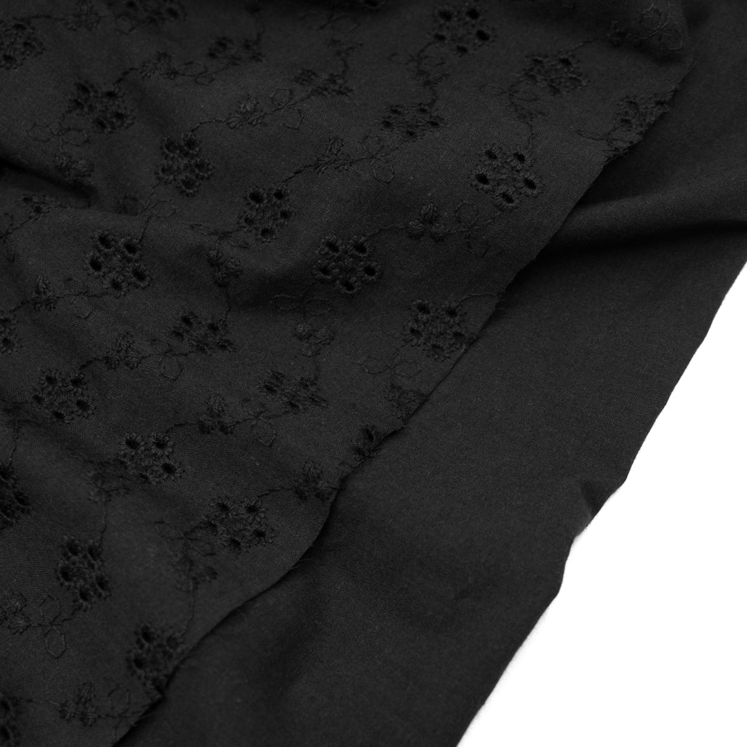 Cascading Vines Cotton Eyelet - Black | Blackbird Fabrics