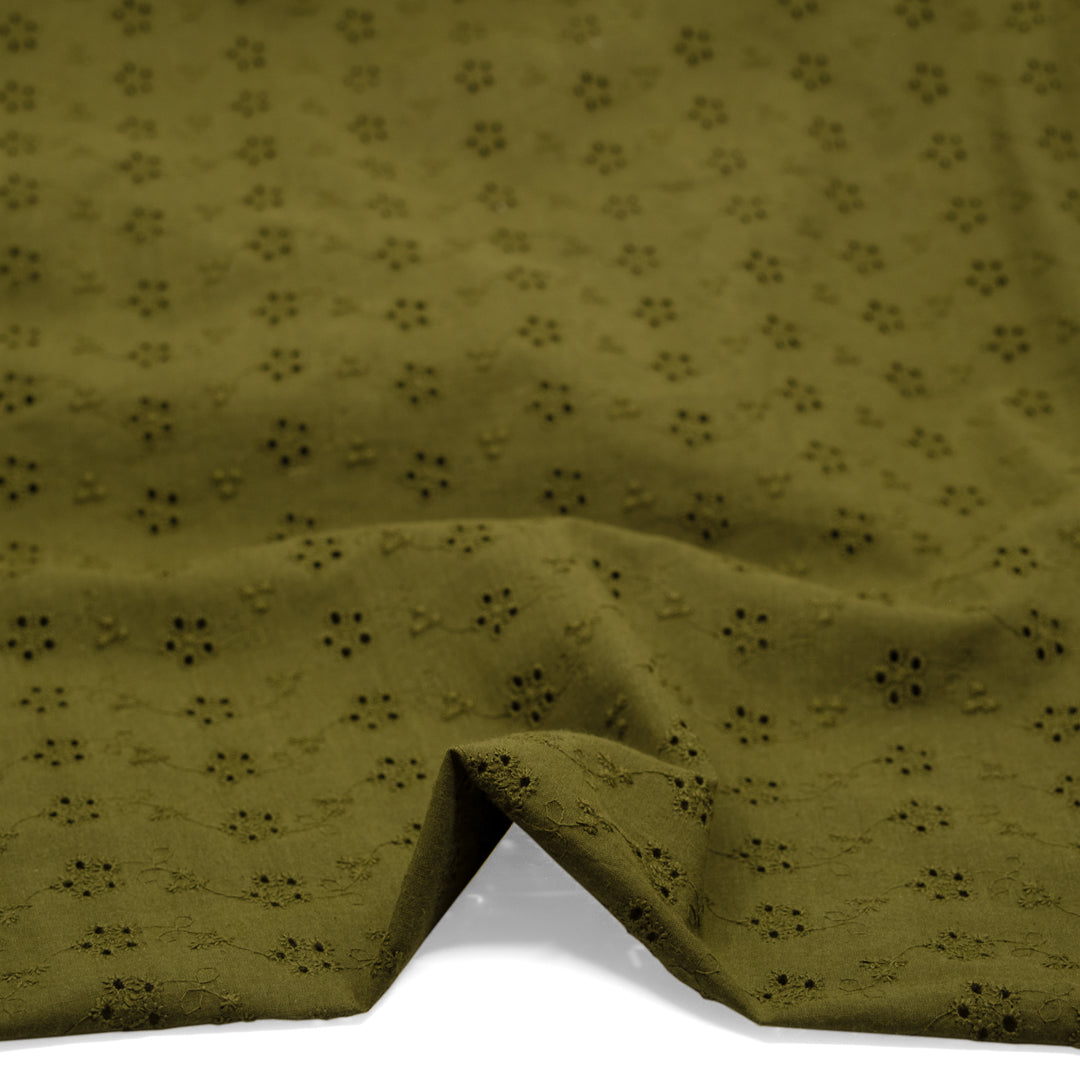 Cascading Vines Cotton Eyelet - Caper | Blackbird Fabrics