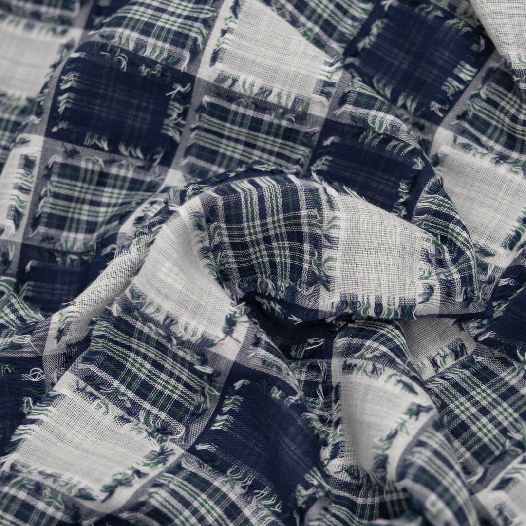 Deadstock Plaid Cotton Jacquard - Navy/White/Multi | Blackbird Fabrics