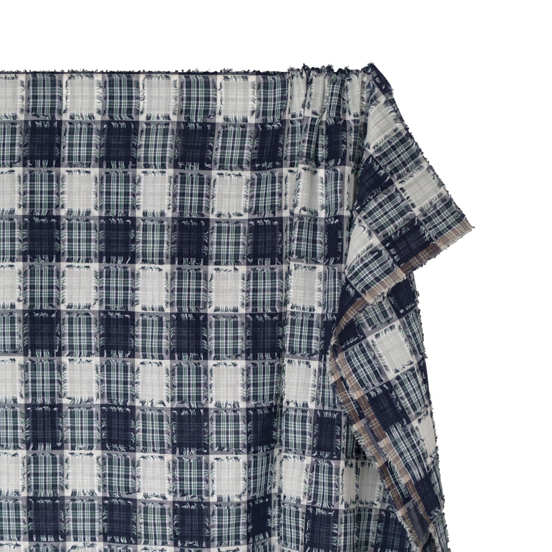 Deadstock Plaid Cotton Jacquard - Navy/White/Multi | Blackbird Fabrics