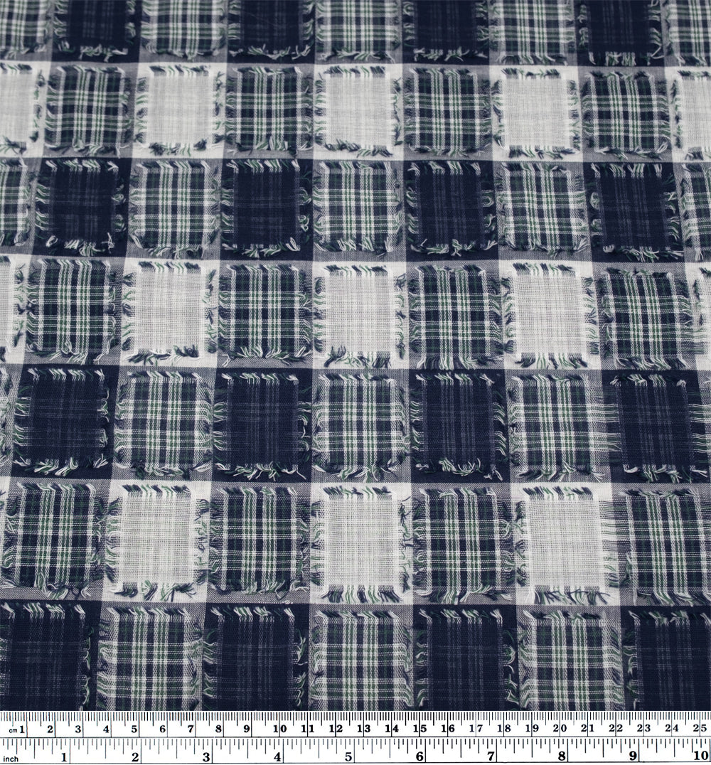 Deadstock Plaid Cotton Jacquard - Navy/White/Multi | Blackbird Fabrics