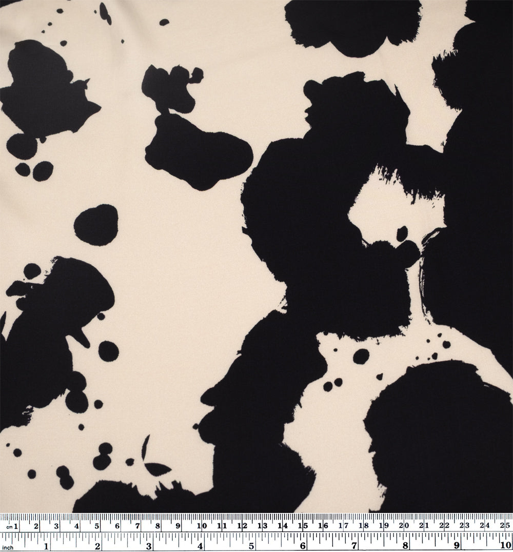 Inky Spots Viscose Satin - Ivory/Black | Blackbird Fabrics