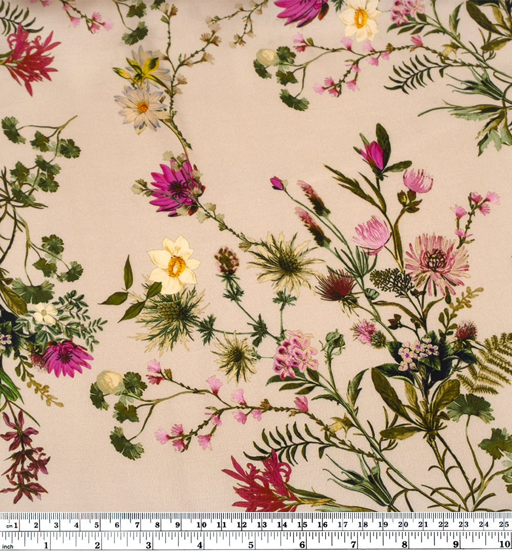 Forager’s Bouquet Viscose Satin - Parchment | Blackbird Fabrics