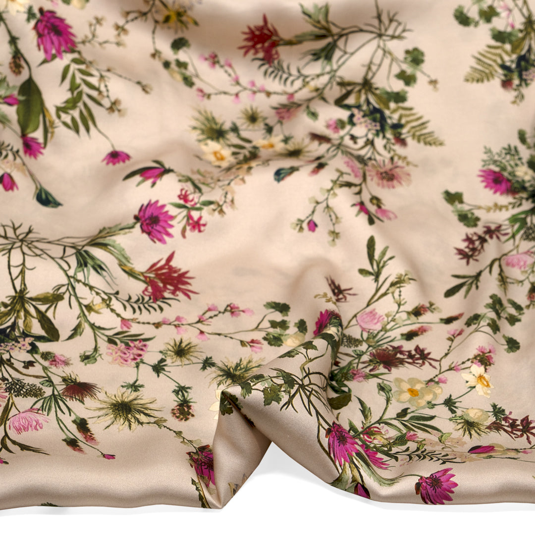 Forager’s Bouquet Viscose Satin - Parchment | Blackbird Fabrics