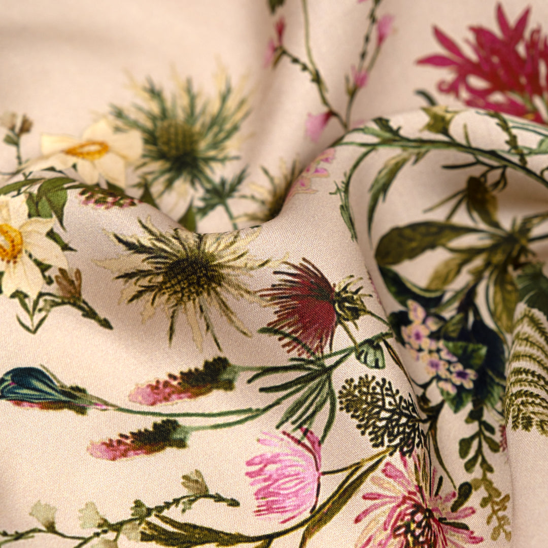Forager’s Bouquet Viscose Satin - Parchment | Blackbird Fabrics