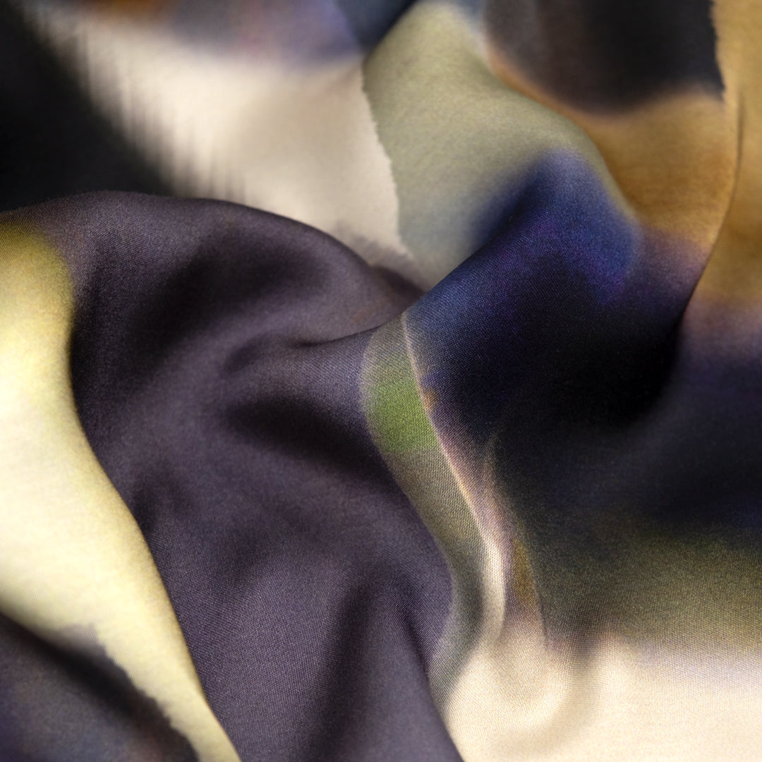 Movement Viscose Satin - Ink/Fog/Multi | Blackbird Fabrics