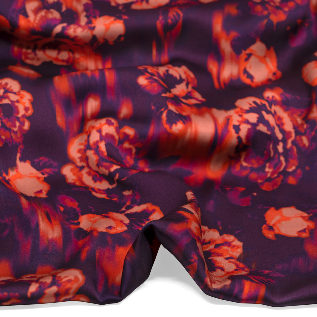 Aura Rose Viscose Satin - Flame/Currant | Blackbird Fabrics