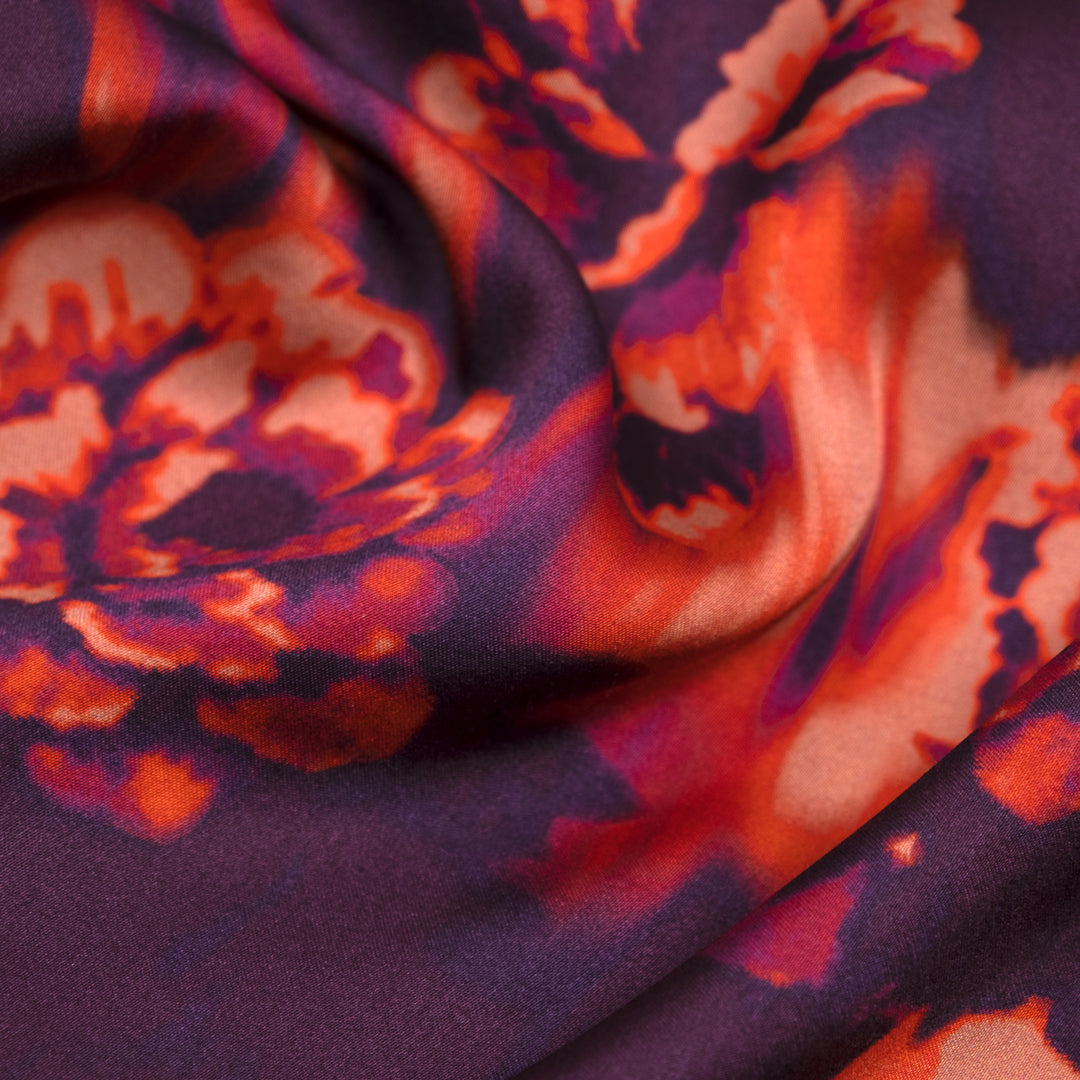 Aura Rose Viscose Satin - Flame/Currant | Blackbird Fabrics