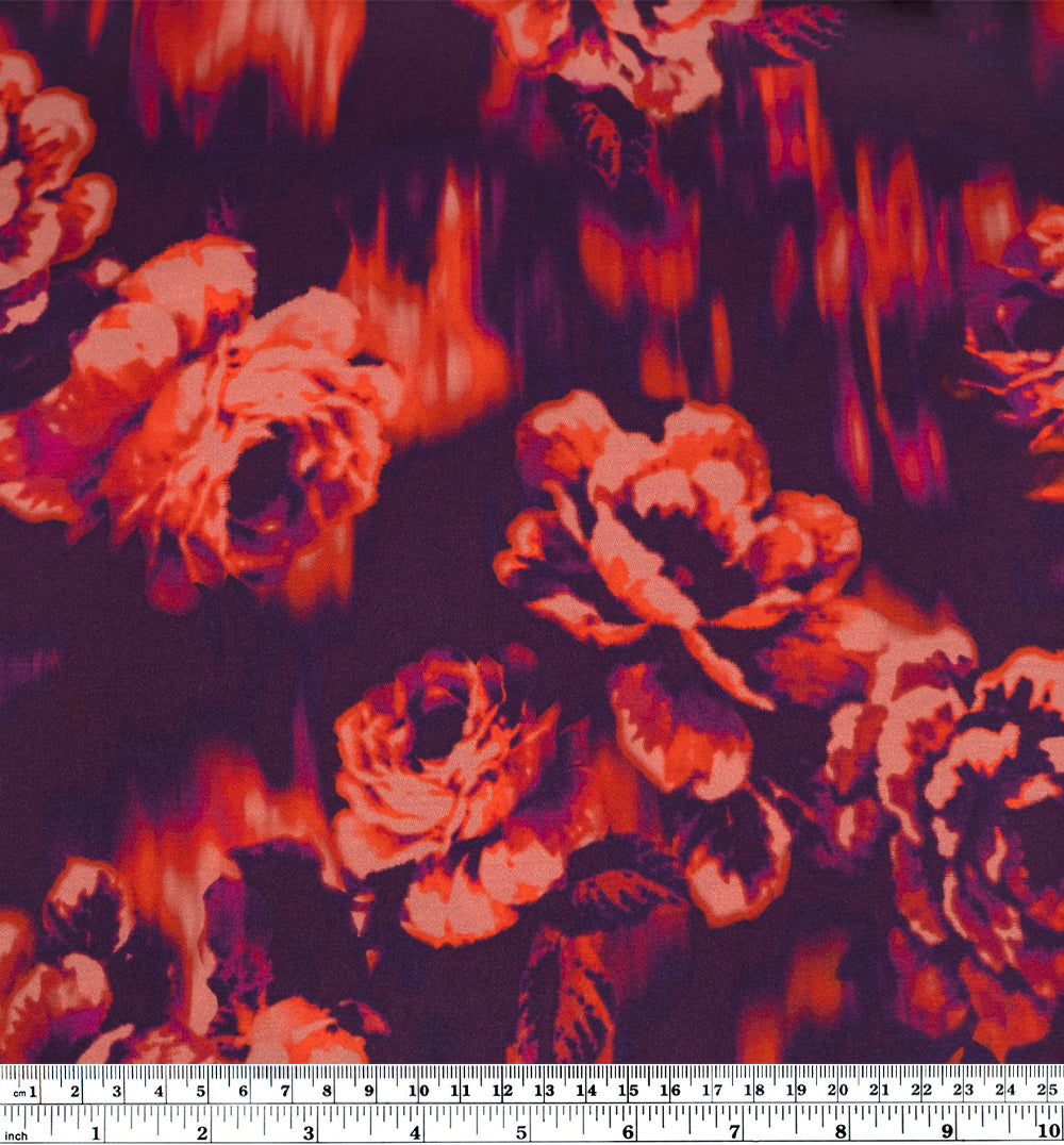 Aura Rose Viscose Satin - Flame/Currant | Blackbird Fabrics
