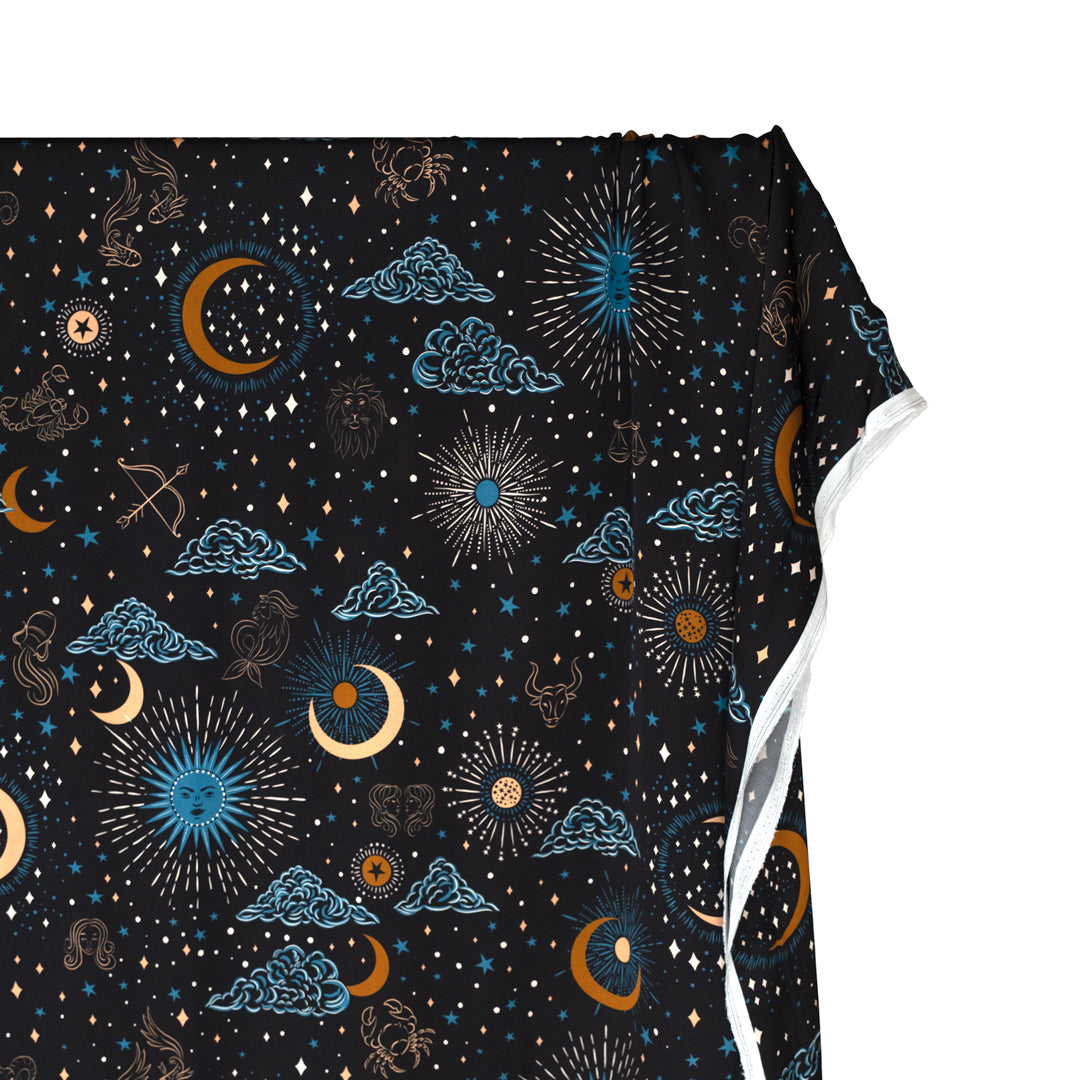 Written In The Stars Viscose Satin - Midnight Blue/Ocean/Ochre | Blackbird Fabrics