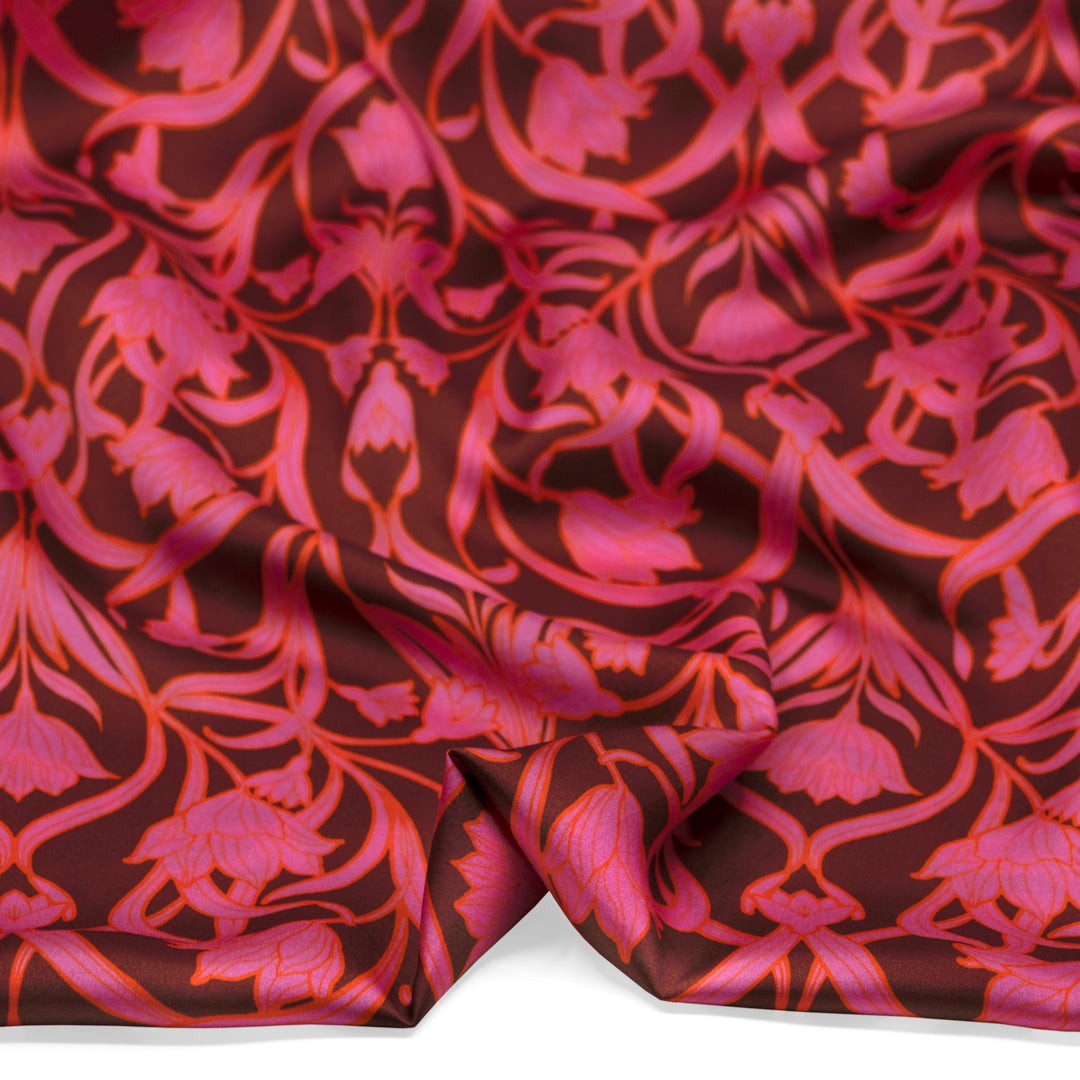 Promenade Viscose Satin - Punch/Deep Plume | Blackbird Fabrics