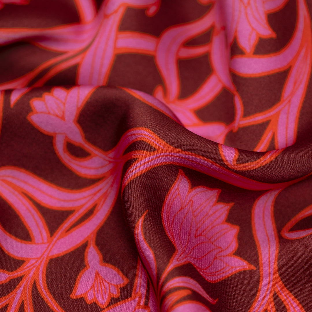 Promenade Viscose Satin - Punch/Deep Plume | Blackbird Fabrics