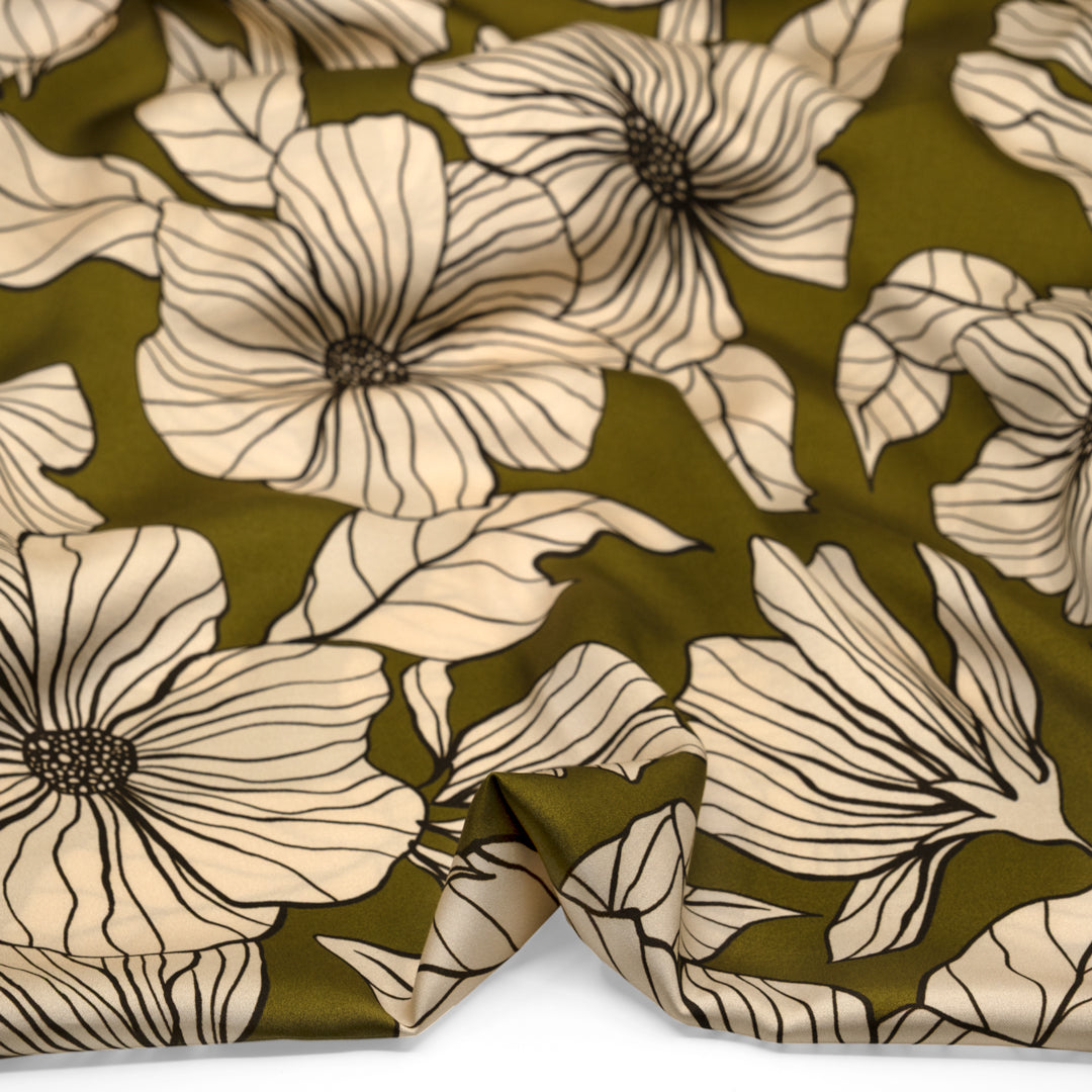 Wallflower Viscose Satin - Cactus/Champagne | Blackbird Fabrics