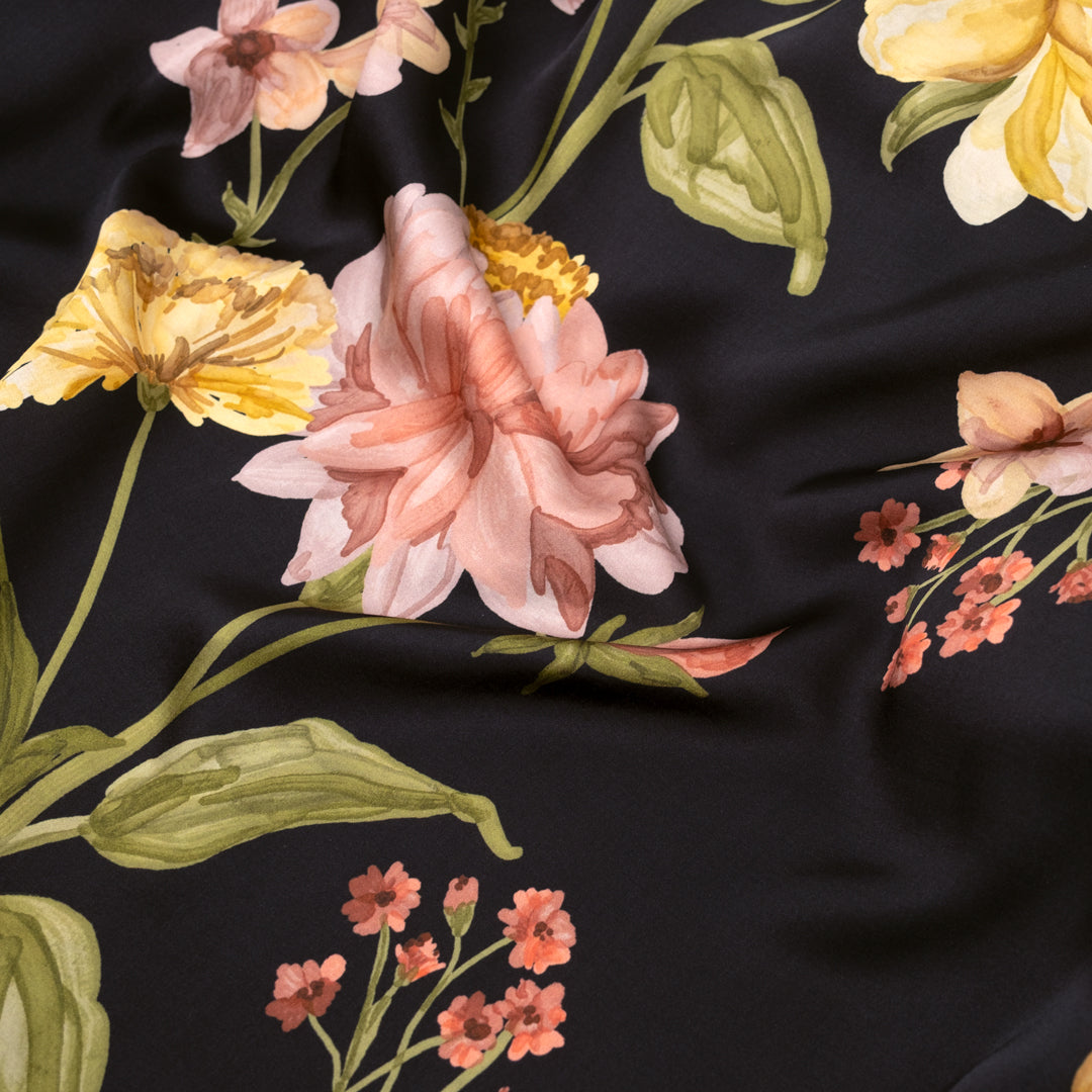 Nocturne Viscose Satin - Black/Multi | Blackbird Fabrics