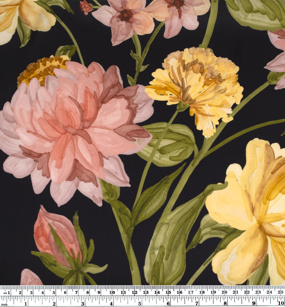 Nocturne Viscose Satin - Black/Multi | Blackbird Fabrics