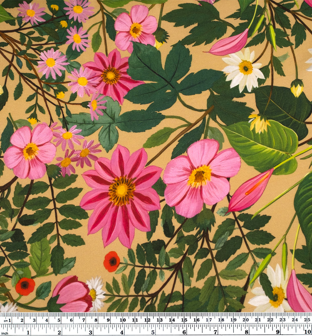 Garden Of Plenty Viscose Satin - Cumin/Multi | Blackbird Fabrics