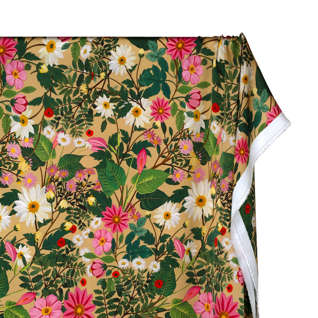 Garden Of Plenty Viscose Satin - Cumin/Multi | Blackbird Fabrics