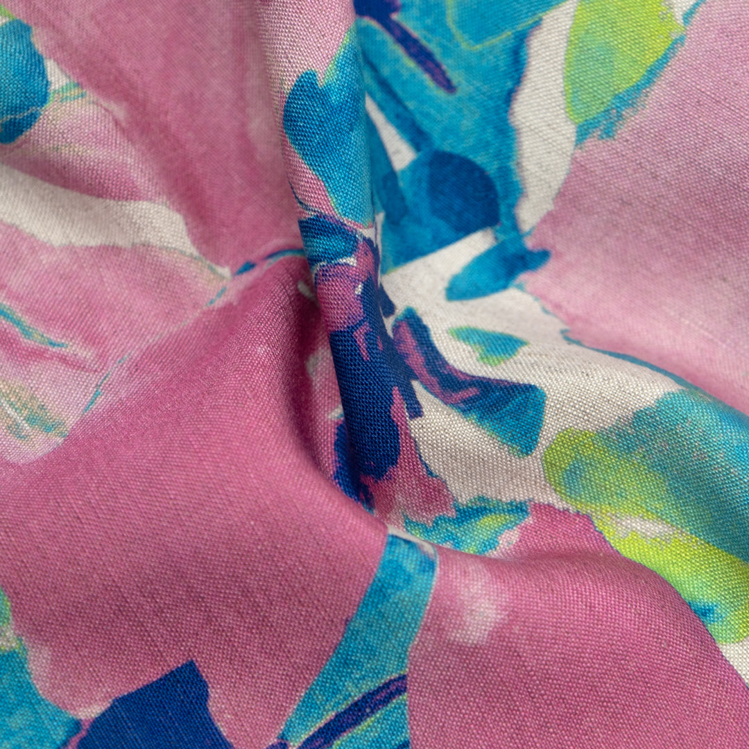 Inkblot Floral Printed Viscose Linen - Tulip/Bluebird/Multi | Blackbird Fabrics