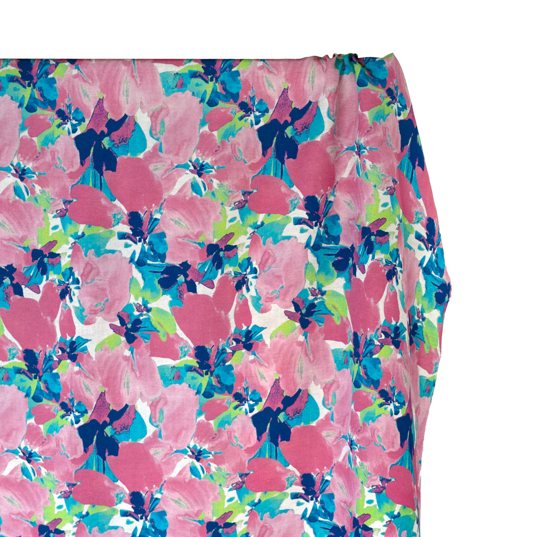 Inkblot Floral Printed Viscose Linen - Tulip/Bluebird/Multi | Blackbird Fabrics