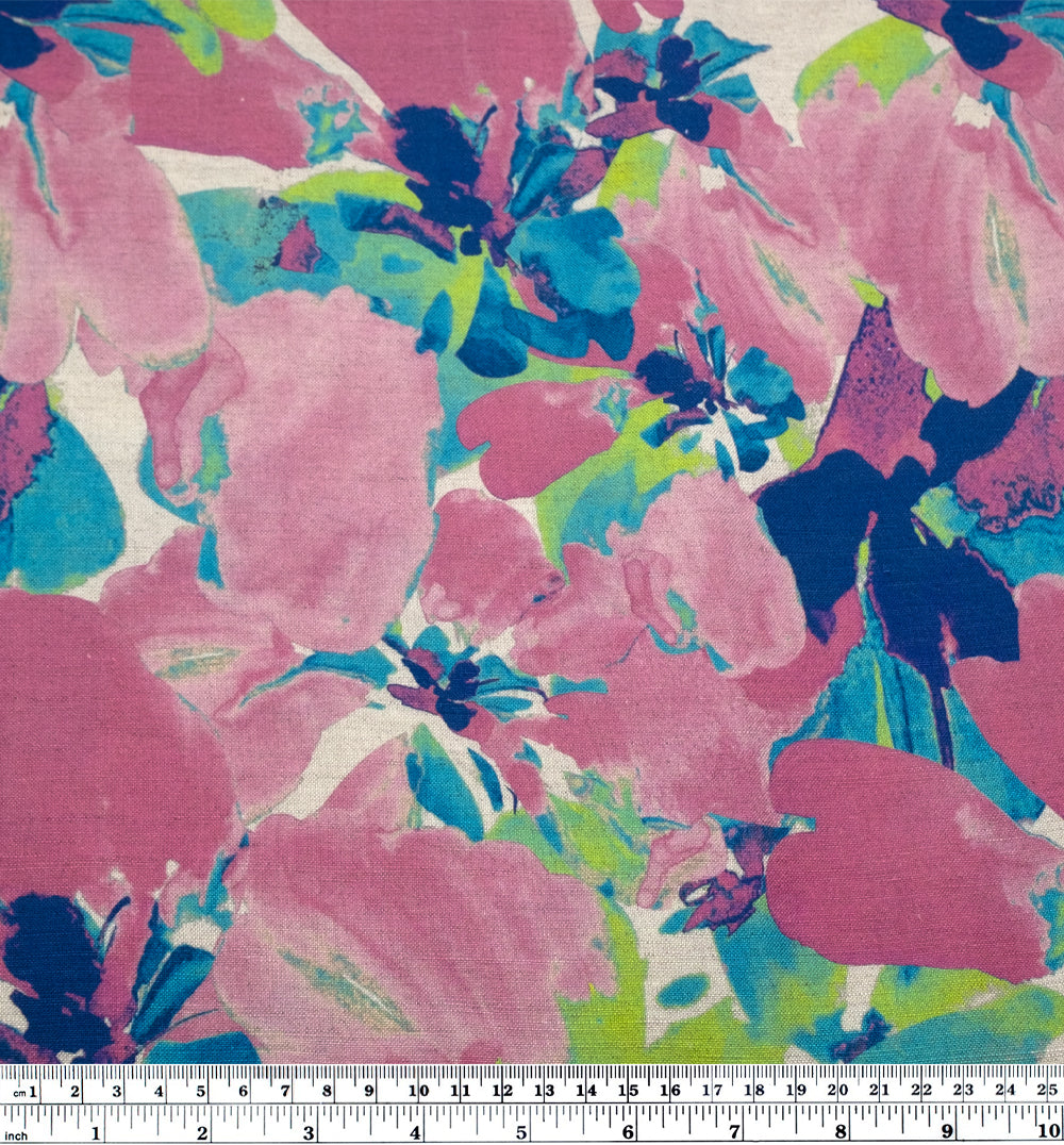 Inkblot Floral Printed Viscose Linen - Tulip/Bluebird/Multi | Blackbird Fabrics