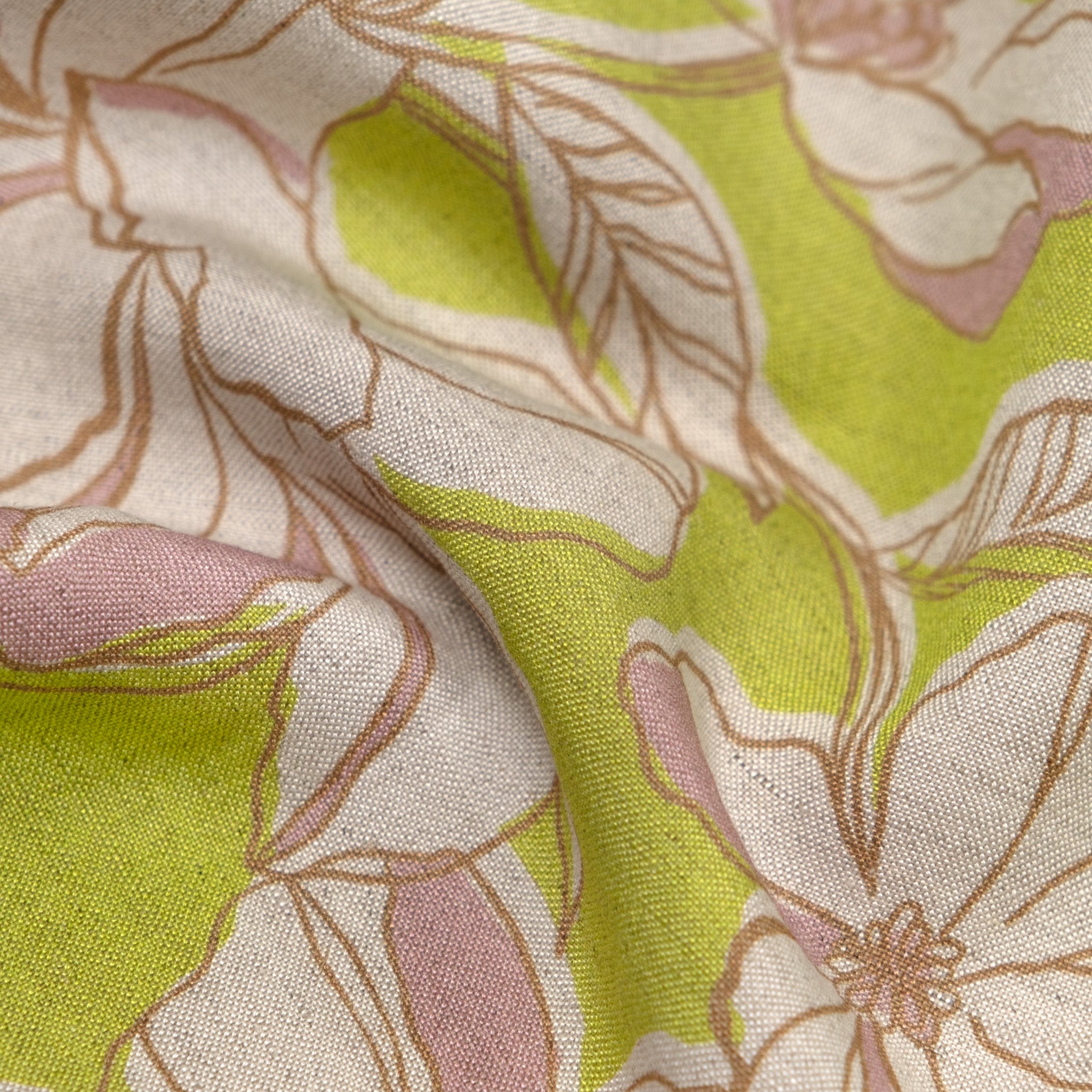 Herbaceous Printed Viscose Linen - Limeade/Almond | Blackbird Fabrics