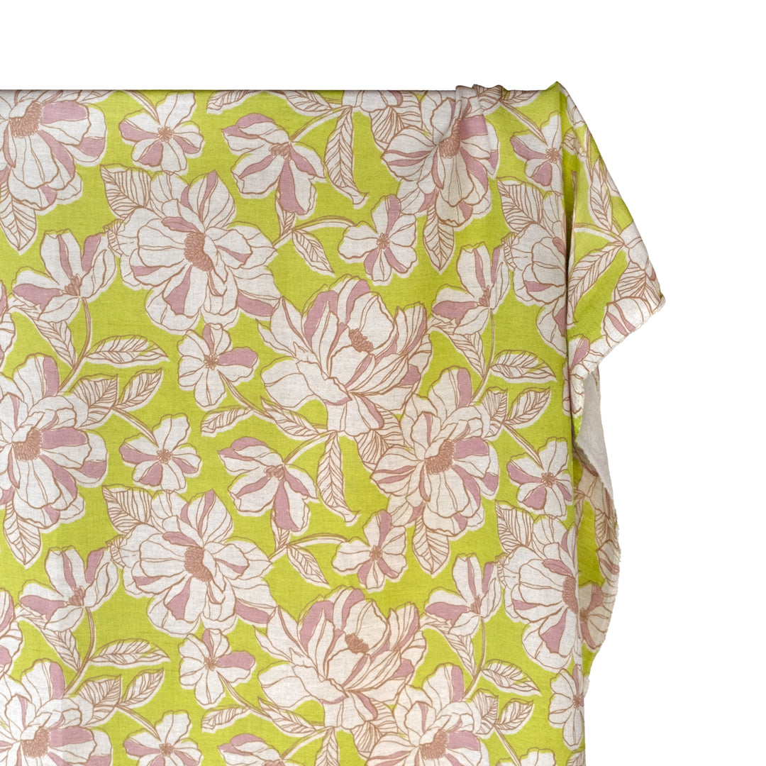 Herbaceous Printed Viscose Linen - Limeade/Almond | Blackbird Fabrics