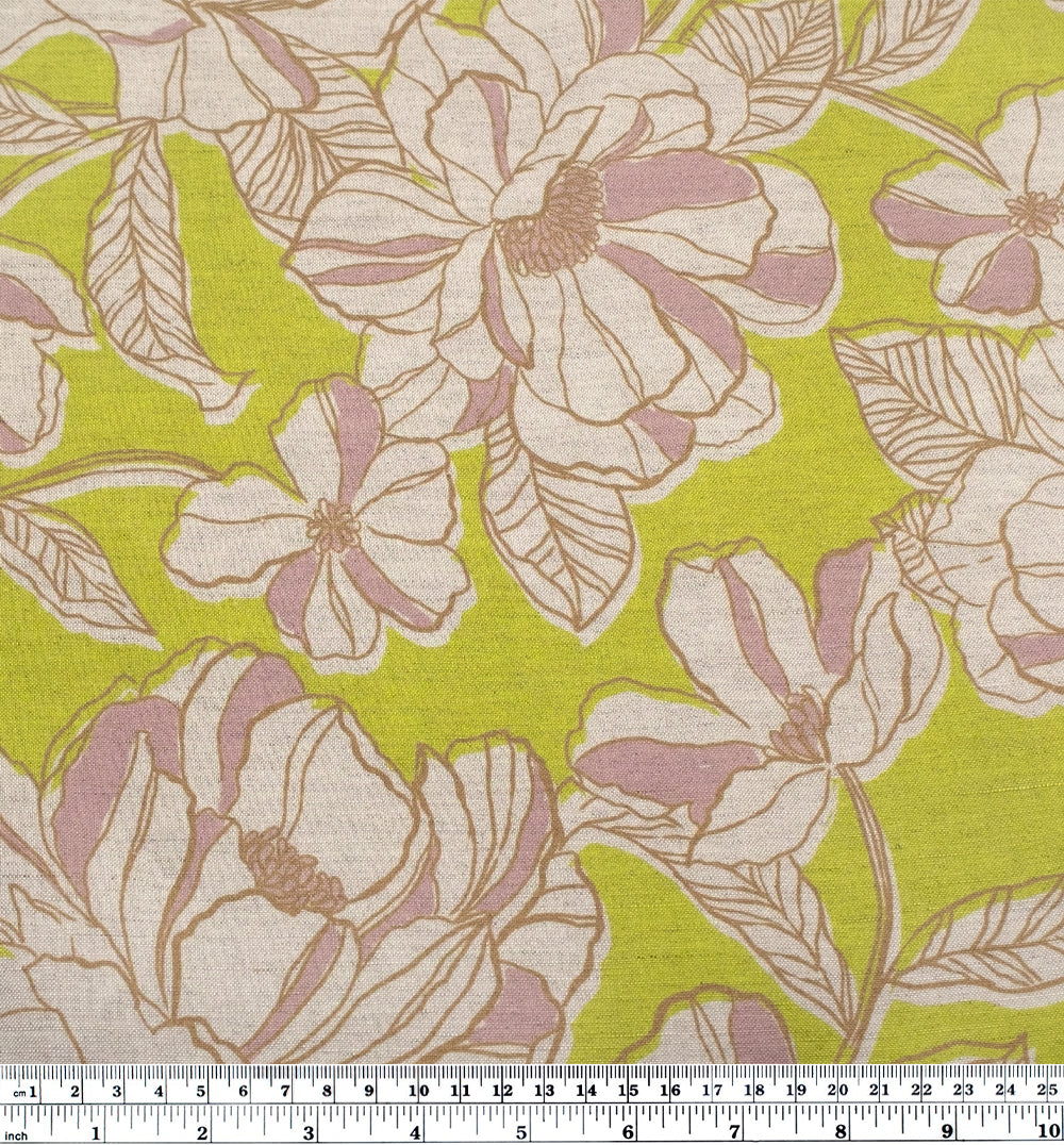 Herbaceous Printed Viscose Linen - Limeade/Almond | Blackbird Fabrics