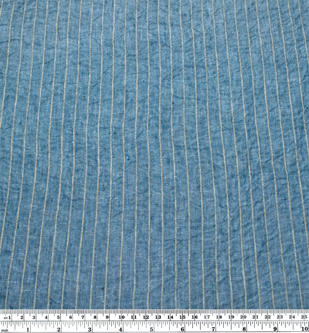 Farmhouse Wide Stripe Linen Rayon - Canal/Pebble | Blackbird Fabrics
