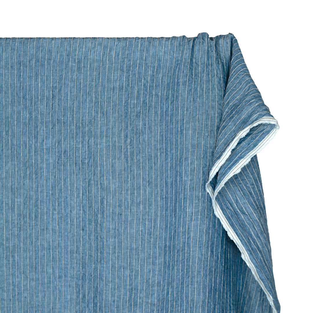 Farmhouse Wide Stripe Linen Rayon - Canal/Pebble | Blackbird Fabrics