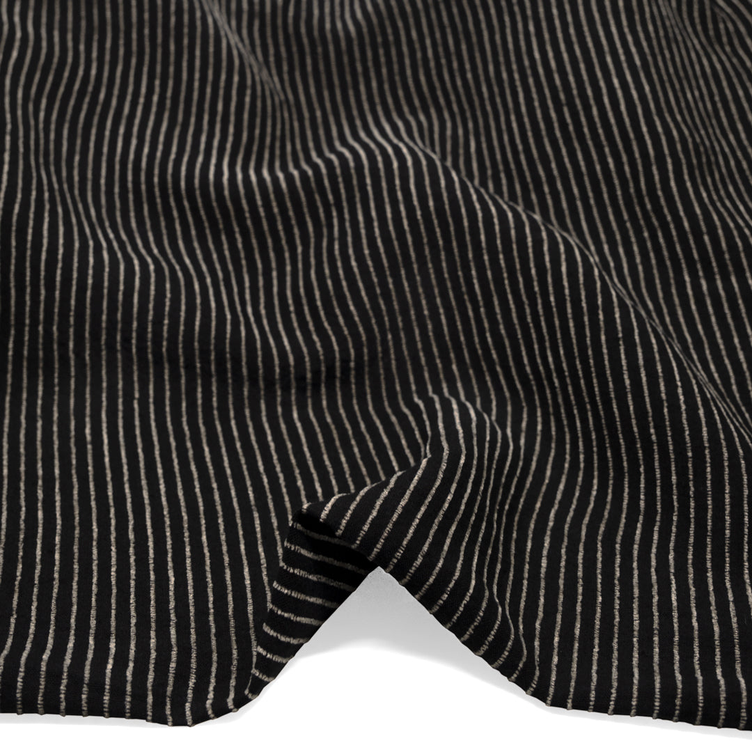 Farmhouse Stripe Linen Rayon Blend - Black/Pebble | Blackbird Fabrics