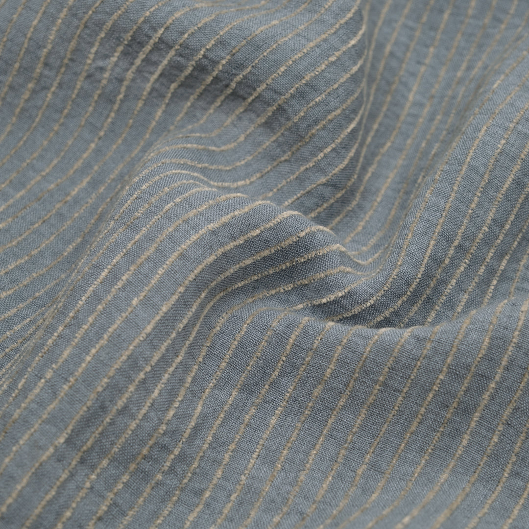 Farmhouse Stripe Linen Rayon - Bluestone/Pebble | Blackbird Fabrics