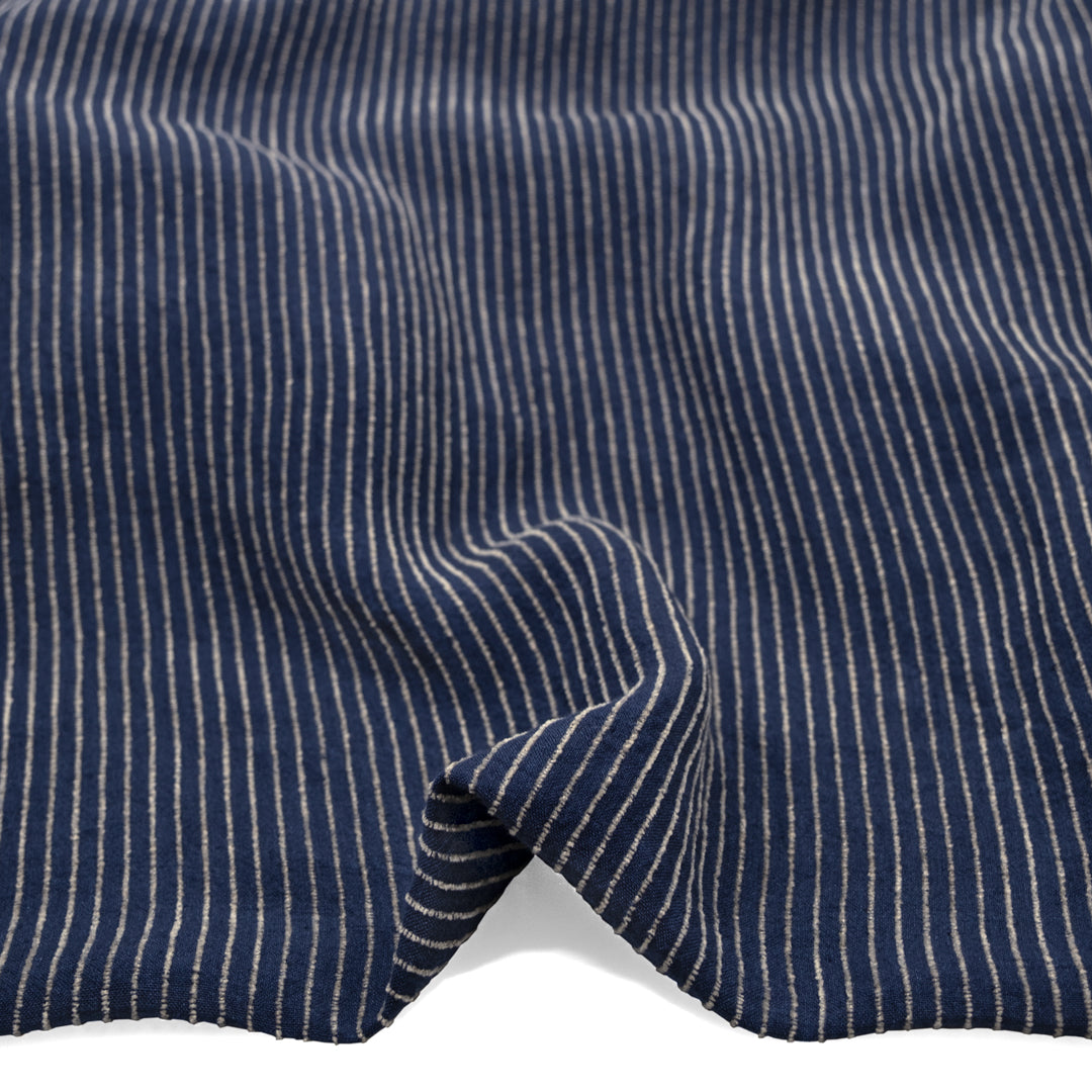 Farmhouse Stripe Linen Rayon Blend - Midnight Blue /Pebble | Blackbird Fabrics