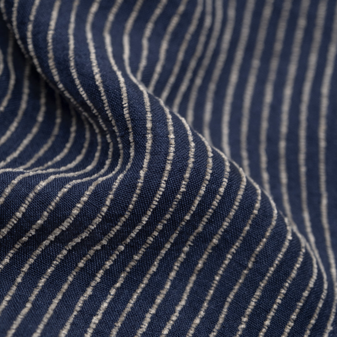 Farmhouse Stripe Linen Rayon Blend - Midnight Blue /Pebble | Blackbird Fabrics