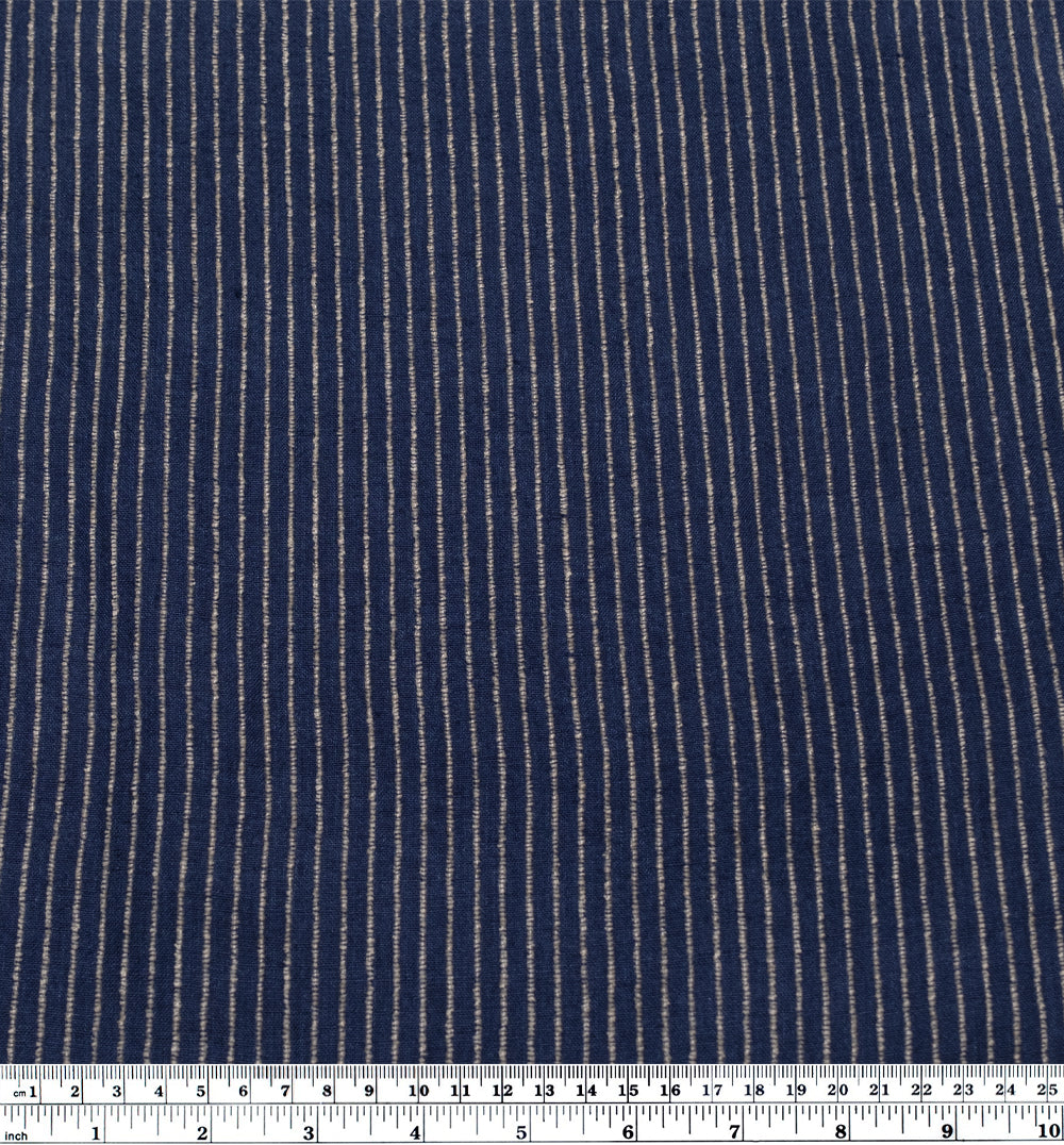 Farmhouse Stripe Linen Rayon Blend - Midnight Blue /Pebble | Blackbird Fabrics